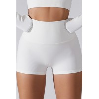 White Fashion Casual Sportswear Solid Patchwork Tight High Waist Shorts 