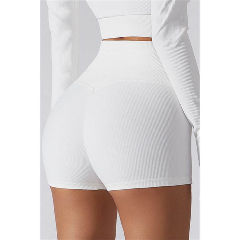 White Fashion Casual Sportswear Solid Patchwork Tight High Waist Shorts 