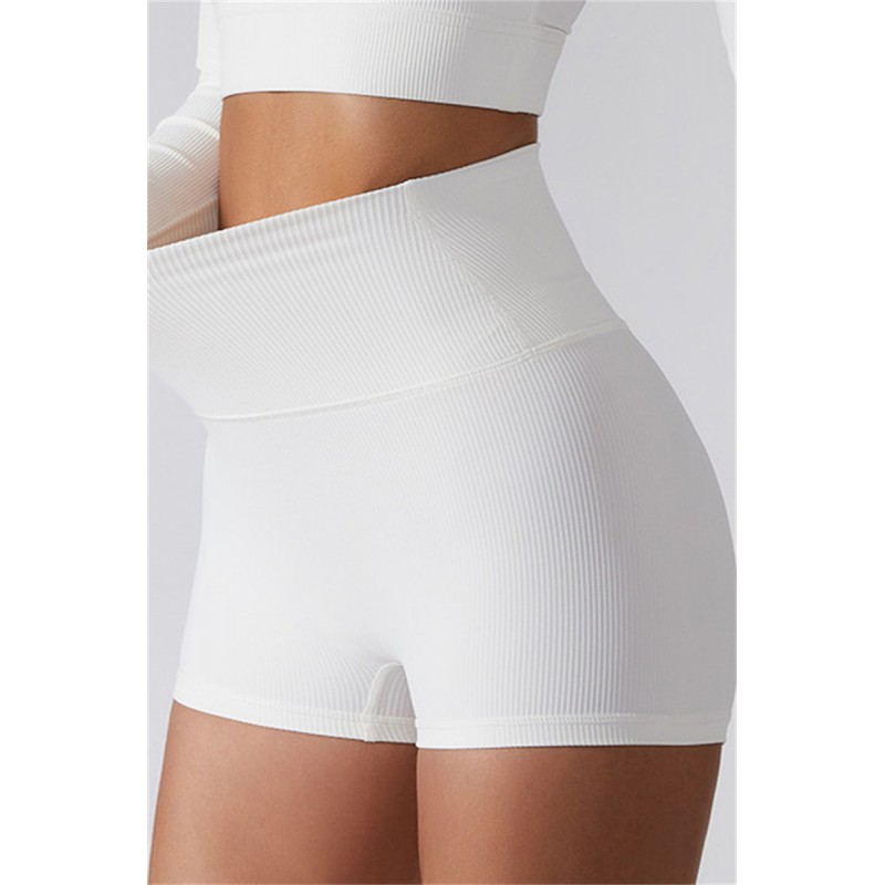 White Fashion Casual Sportswear Solid Patchwork Tight High Waist Shorts 