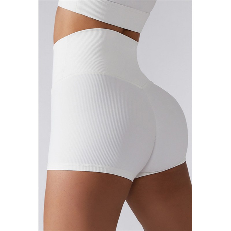 White Fashion Casual Sportswear Solid Patchwork Tight High Waist Shorts 