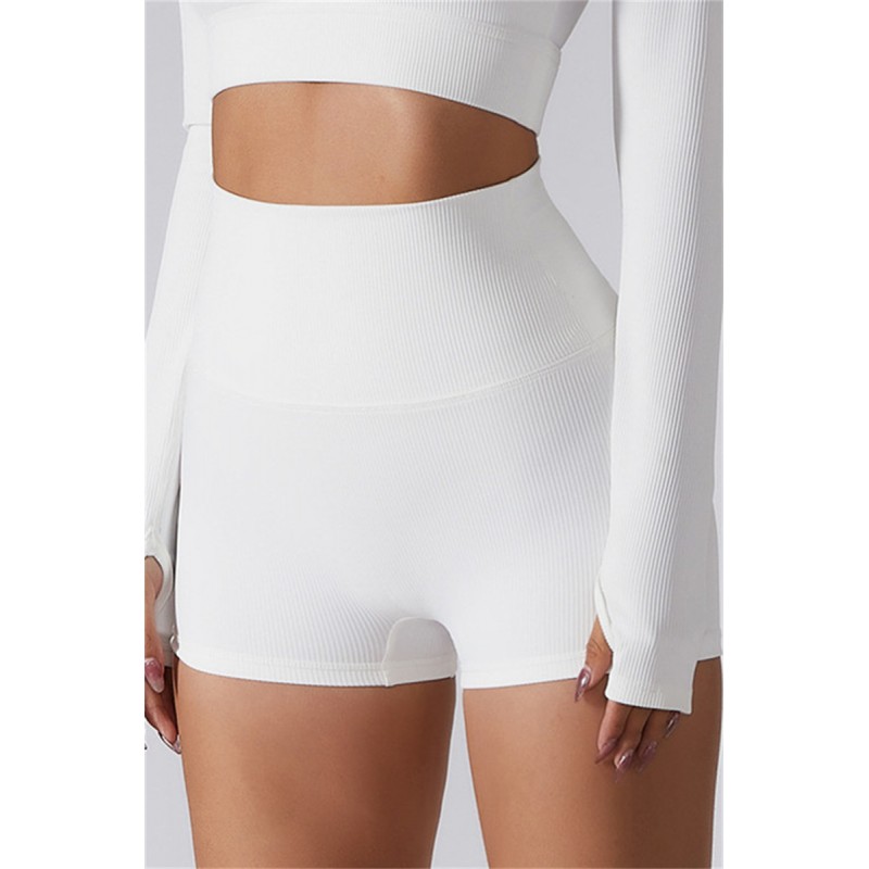 White Fashion Casual Sportswear Solid Patchwork Tight High Waist Shorts 