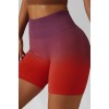 Burgundy Fashion Casual Sportswear Gradual Change Print Patchwork Tight High Waist Shorts 