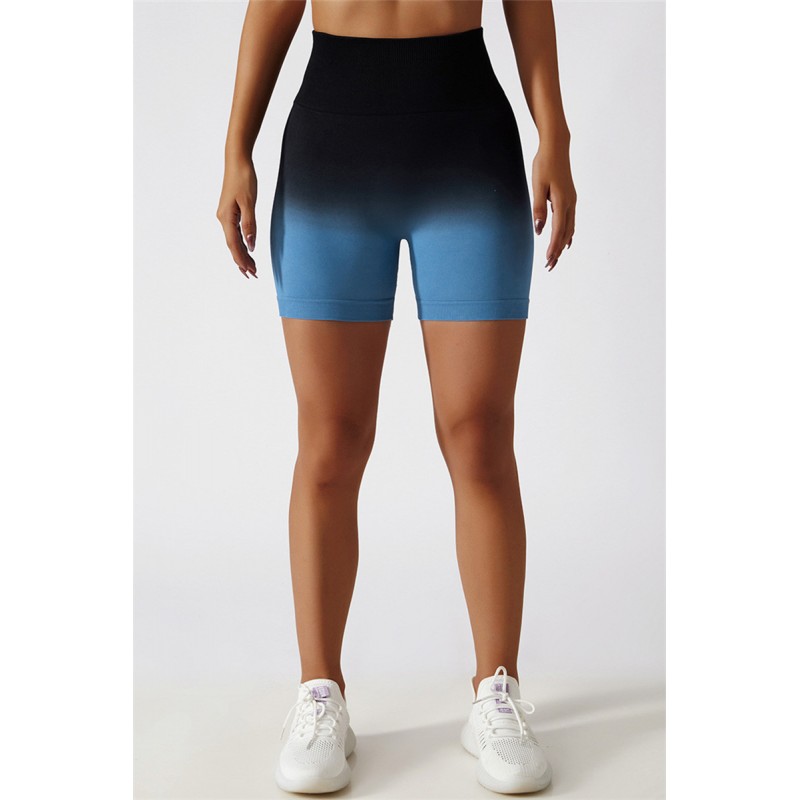 Blue Black Fashion Casual Sportswear Gradual Change Print Patchwork Tight High Waist Shorts 