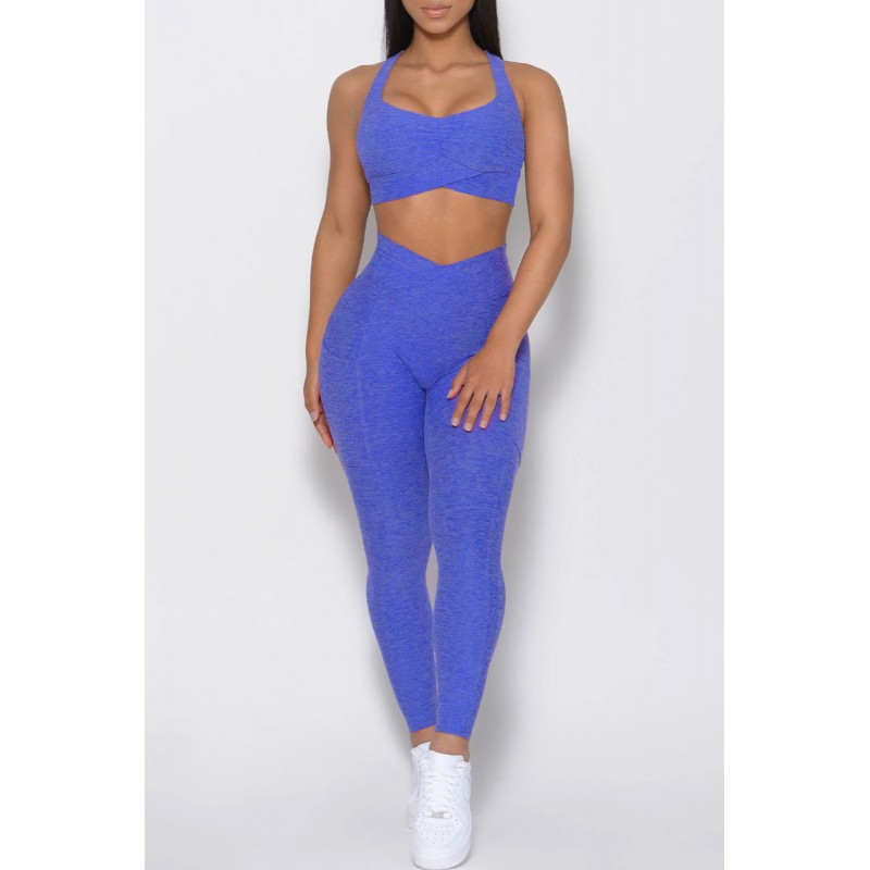 Black Sexy Sportswear Solid Backless Top Trousers Skinny Two-piece Set 