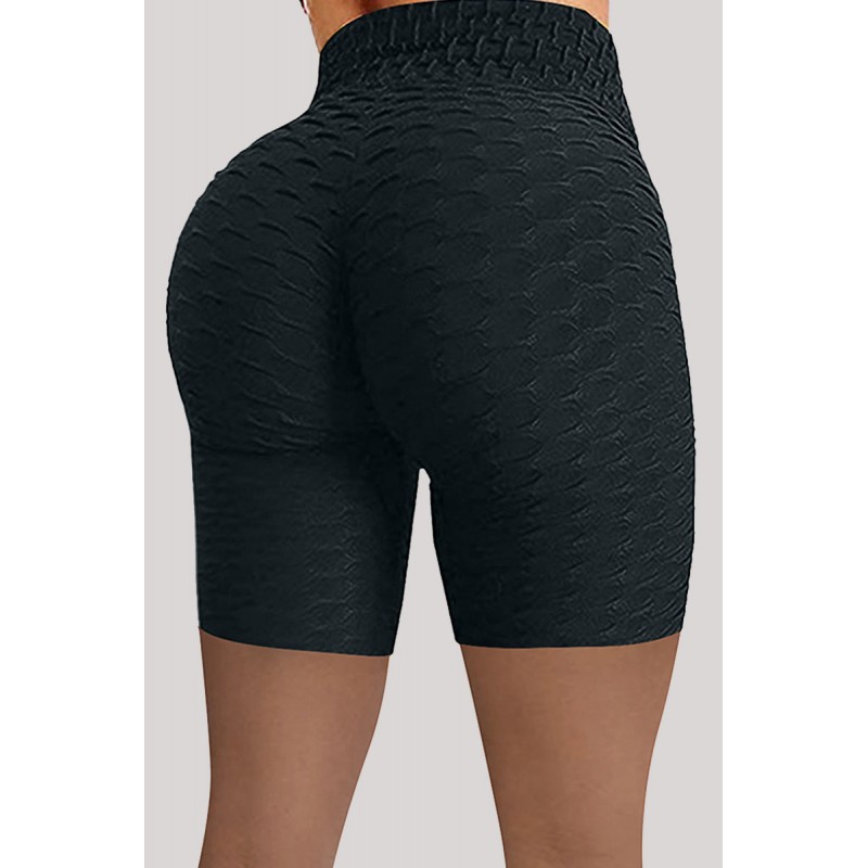 Black Casual Sportswear Solid Basic High Waist Skinny Yoga Shorts 