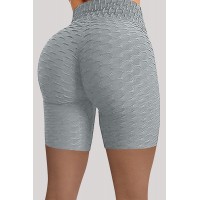 Grey Casual Sportswear Solid Basic High Waist Skinny Yoga Shorts 