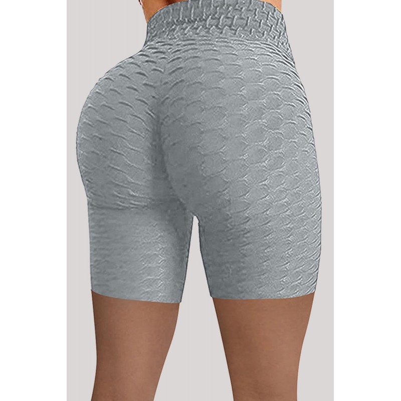 Grey Casual Sportswear Solid Basic High Waist Skinny Yoga Shorts 