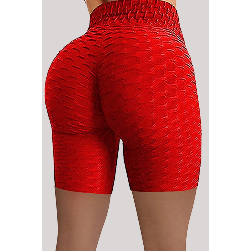 Red Casual Sportswear Solid Basic High Waist Skinny Yoga Shorts 