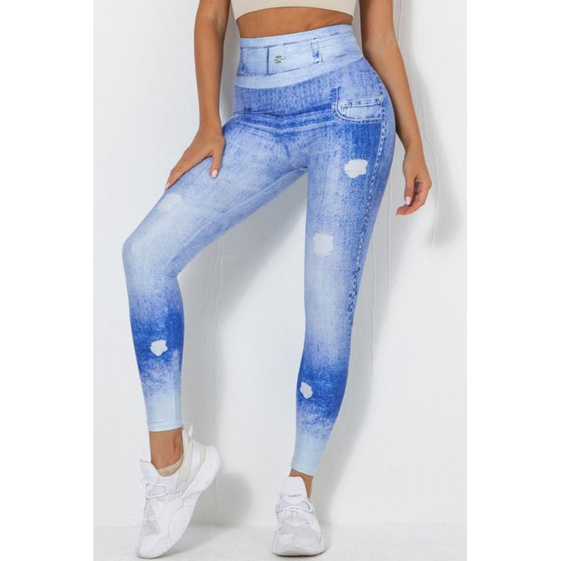 Water Blue Sportswear Print Split Joint 