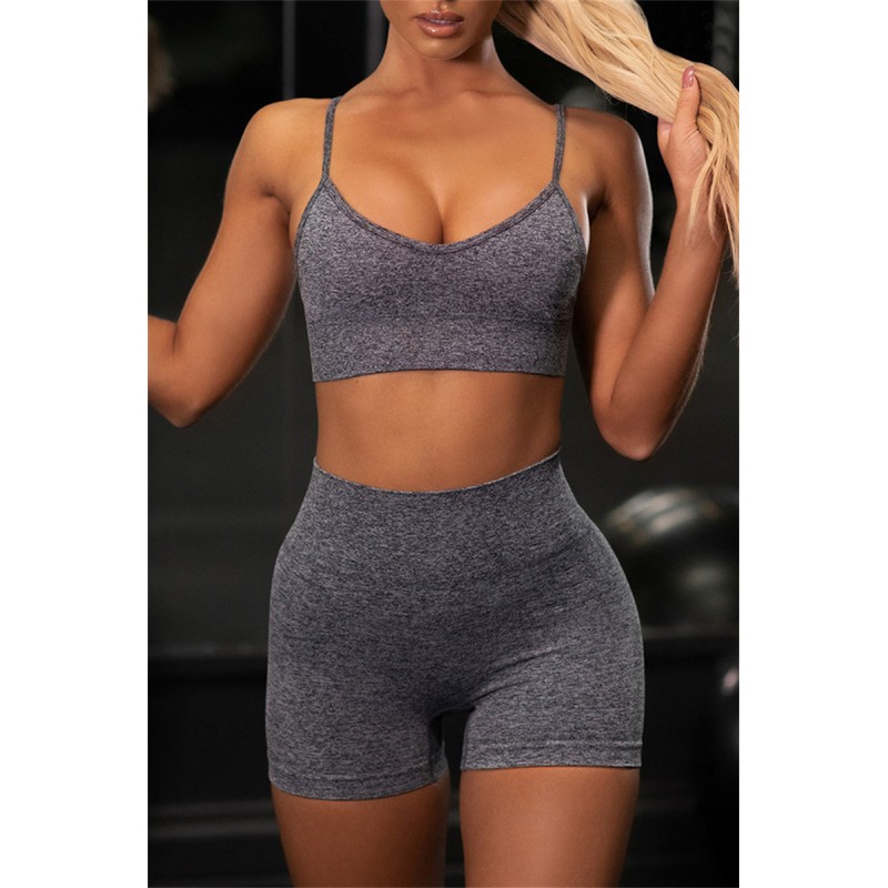 Sky Blue Casual Sportswear Solid Backless Vest Shorts Two Piece Set 