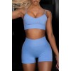 Sky Blue Casual Sportswear Solid Backless Vest Shorts Two Piece Set 