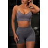 Dark Gray Casual Sportswear Solid Backless Vest Shorts Two Piece Set 