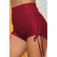 Burgundy Sexy Solid Split Joint Draw String Sports 