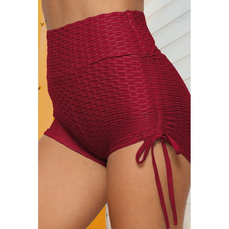 Burgundy Sexy Solid Split Joint Draw String Sports 