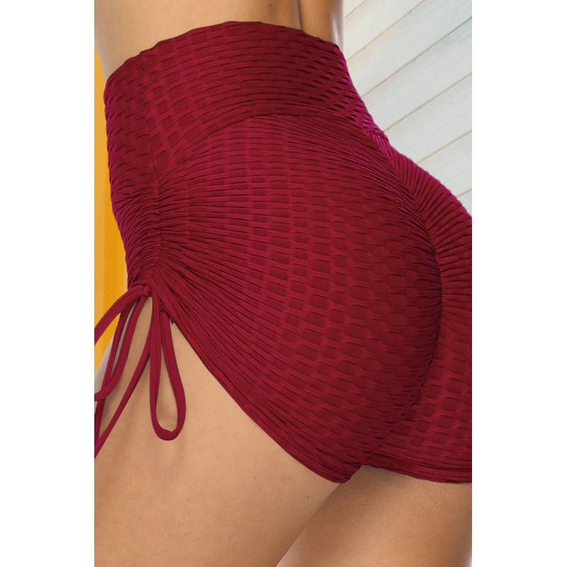 Burgundy Sexy Solid Split Joint Draw String Sports 