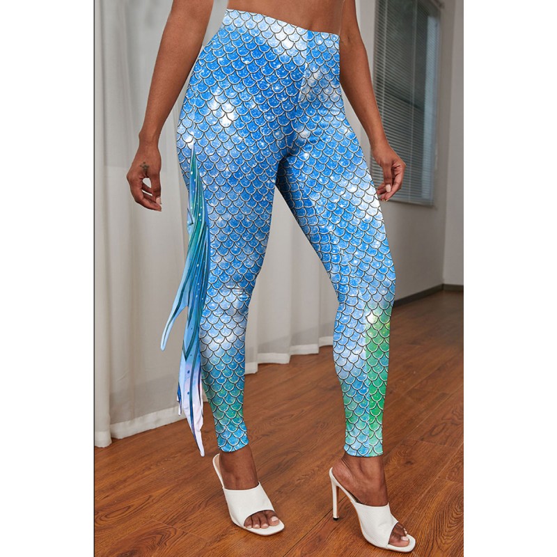 Turquoise Sexy Print Split Joint Flounce Sports 