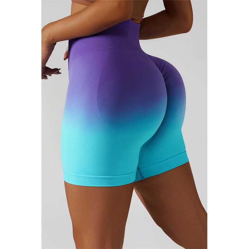 Purplish Blue Fashion Casual Sportswear Gradual Change Print Patchwork Tight High Waist Shorts 