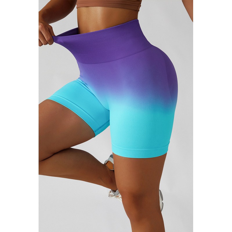 Purplish Blue Fashion Casual Sportswear Gradual Change Print Patchwork Tight High Waist Shorts 