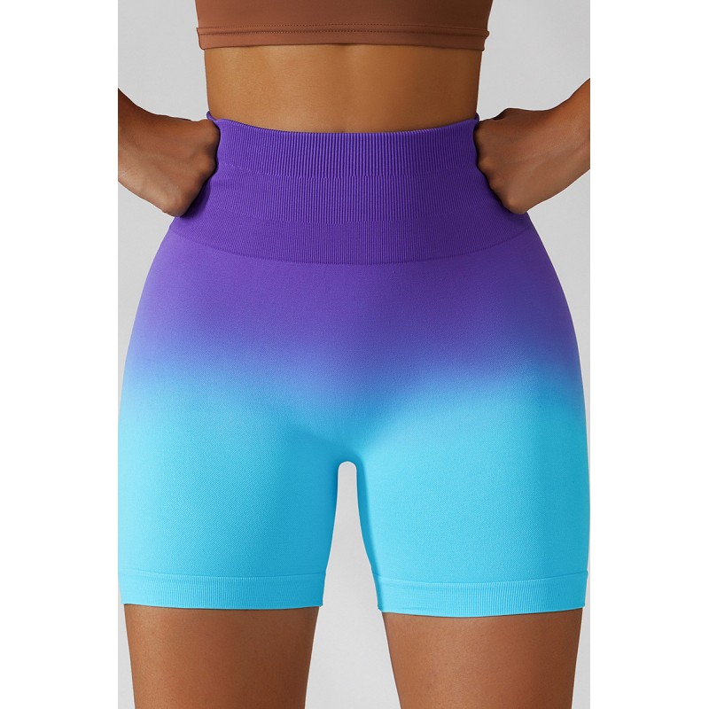 Purplish Blue Fashion Casual Sportswear Gradual Change Print Patchwork Tight High Waist Shorts 