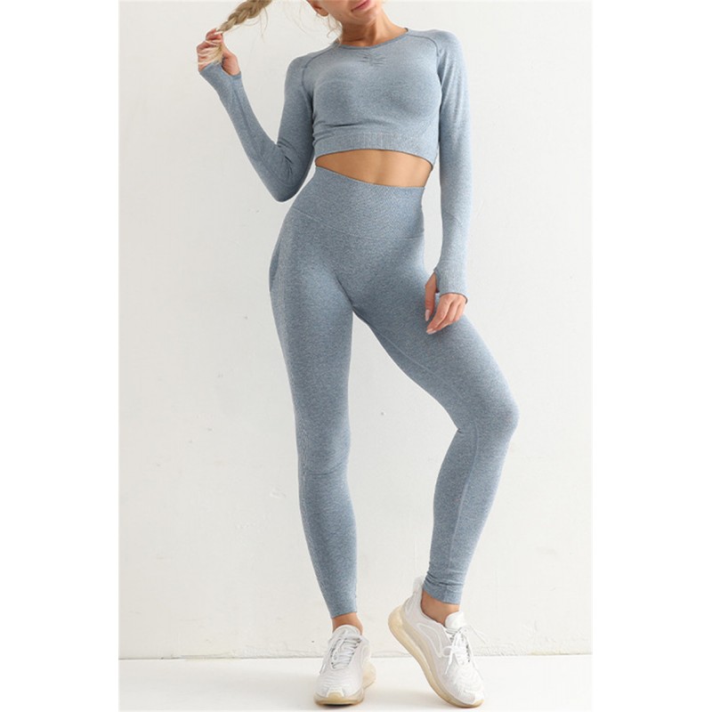 Black Casual Sportswear Solid Split Joint Skinny Long Sleeved Top Trousers Two-piece Set 