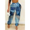 Light Blue Casual Street Print Patchwork Loose High Waist Pencil Full Print Bottoms 