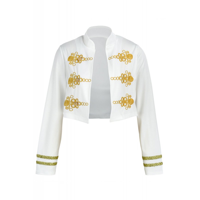 White Fashion Casual Patchwork Embroidered Cardigan Outerwear 