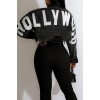 Black White Street Print Make Old Split Joint Buckle Turndown Collar Long Sleeve Straight Denim Jacket 