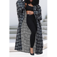 Black Casual Print Patchwork Outerwear 