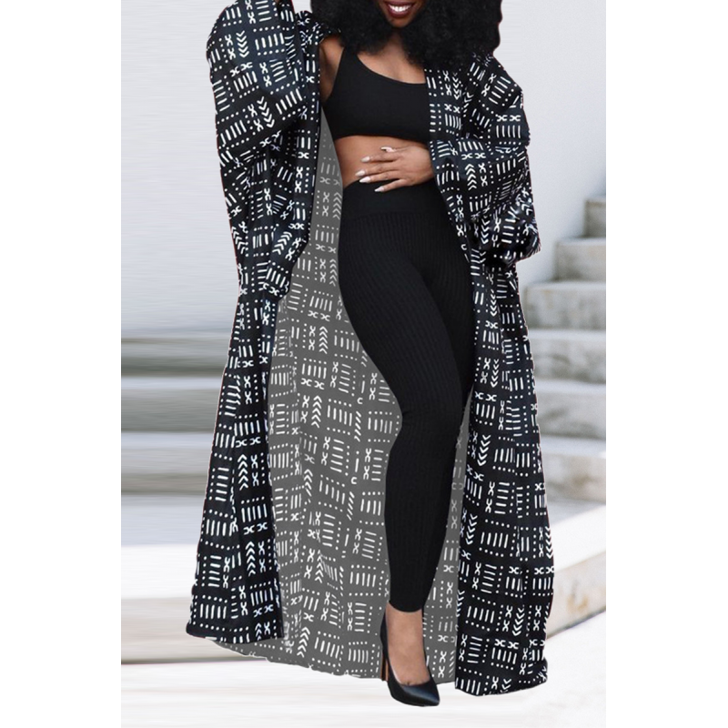 Black Casual Print Patchwork Outerwear 