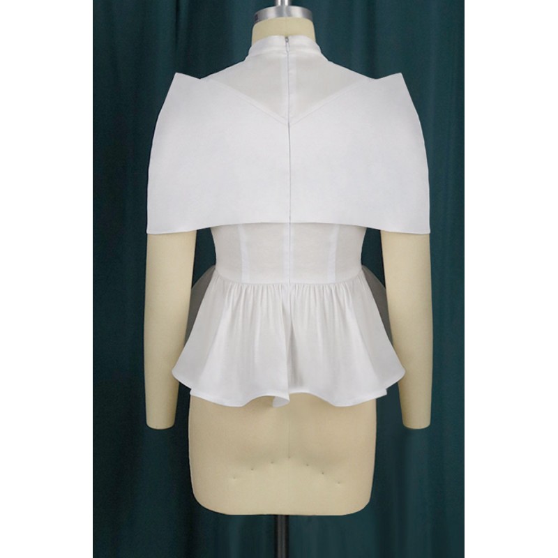 White Elegant Solid Patchwork Flounce Half A Turtleneck Tops 