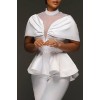 White Elegant Solid Patchwork Flounce Half A Turtleneck Tops 