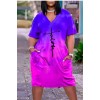 Blue Purple Casual Print Patchwork V Neck Straight Dresses 