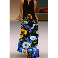 Blue Casual Elegant Print Patchwork V Neck Straight Dresses 