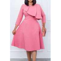 Pink Casual Work Solid Patchwork Dresses 