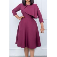 Fuchsia Casual Work Solid Patchwork Dresses 