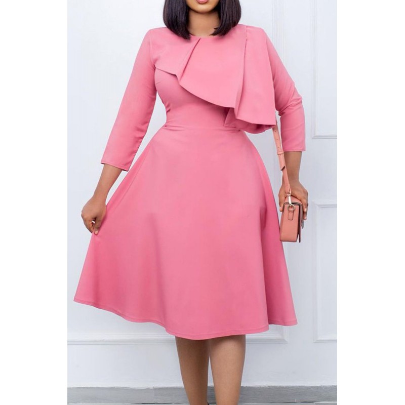 Fuchsia Casual Work Solid Patchwork Dresses 