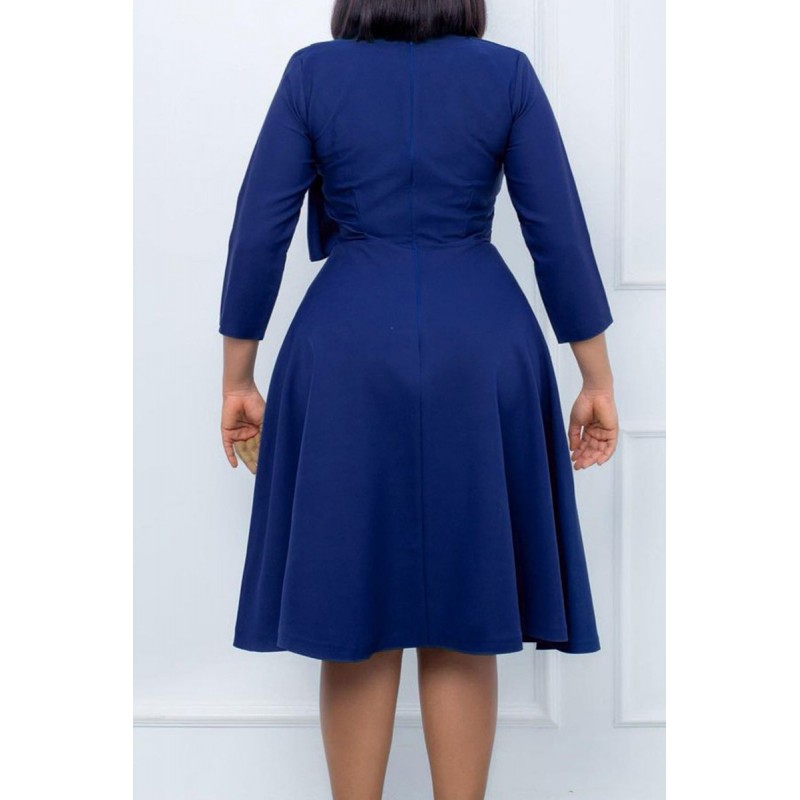 Deep Blue Casual Work Solid Patchwork Dresses 